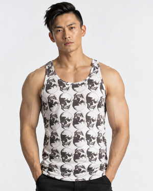 Vintage Treatment Polka Skulls White Tank by Robert Bowen