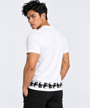 Vintage Treatment Polka Skulls Hem White Sublimation Vest by Robert Bowen