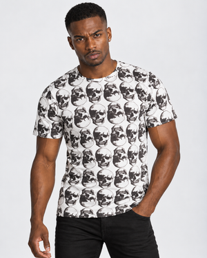 Vintage Treatment Polka Skulls Sublimation White Tee by Robert Bowen