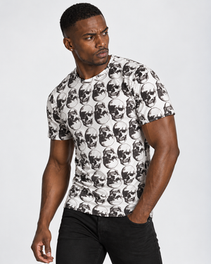 Vintage Treatment Polka Skulls Sublimation White Tee by Robert Bowen