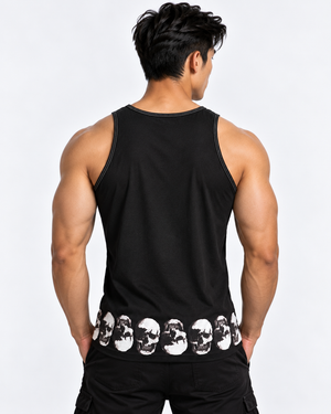 Vintage Treatment Polka Skulls Black Sublimation Vest by Robert Bowen