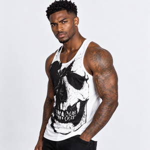 Vintage Treatment Skull Collar Bone White Vest