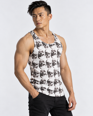 Vintage Treatment Polka Skulls White Tank by Robert Bowen