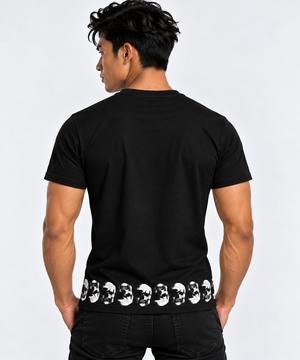 Vintage Treatment Polka Skulls Hem Black Sublimation T-Shirt by Robert Bowen