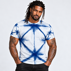 Shibori Tie-Dye Blue Stars All-Over Print Men's Athletic T-shirt designed by Robert Bowen