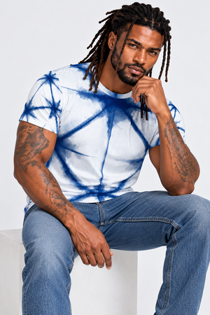 Shibori Tie-Dye Blue Stars All-Over Print Men's Athletic T-shirt designed by Robert Bowen