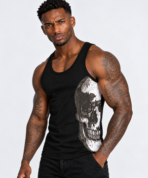 Vintage Treatment Side Skull Black Sublimation Vest by Robert Bowen