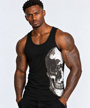 Vintage Treatment Side Skull Black Sublimation Vest by Robert Bowen