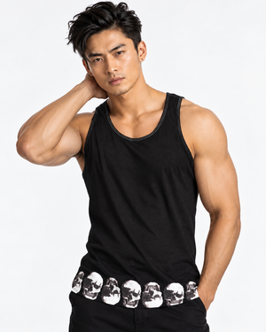 Vintage Treatment Polka Skulls Black Sublimation Vest by Robert Bowen