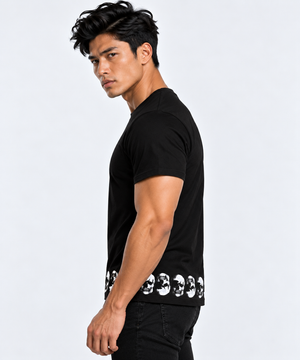 Vintage Treatment Polka Skulls Hem Black Sublimation T-Shirt by Robert Bowen