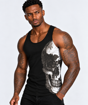Vintage Treatment Side Skull Black Sublimation Vest by Robert Bowen