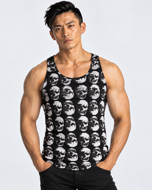 Vintage Treatment Polka Skulls Sublimation Black Vest by Robert Bowen