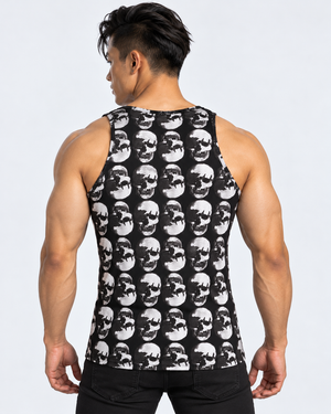 Vintage Treatment Polka Skulls Sublimation Black Vest by Robert Bowen