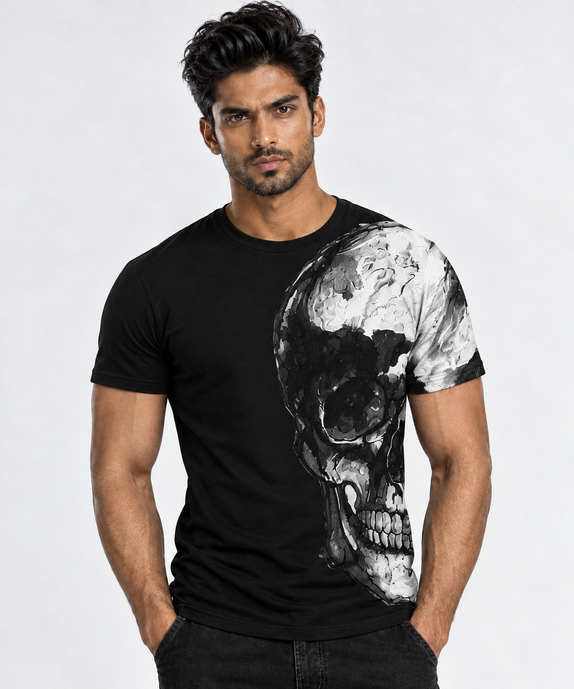 Unisex Vintage Treatment Epic Black Skull Black Ink Tank Top by Robert Bowen