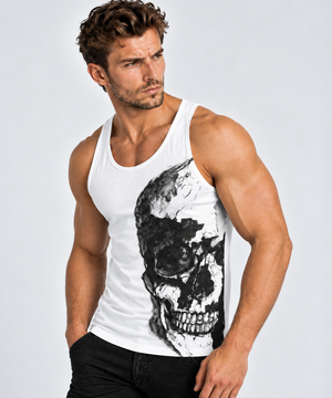 Vintage Treatment Side Skull White Sublimation T-Shirt by Robert Bowen