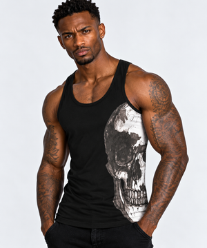 Vintage Treatment Side Skull Black Sublimation Vest by Robert Bowen