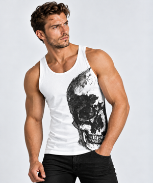 Vintage Treatment Side Skull White Sublimation T-Shirt by Robert Bowen