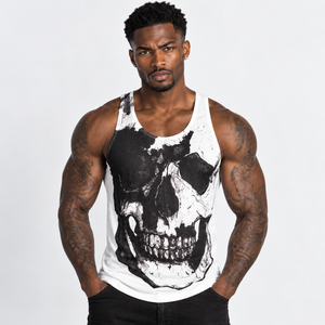 Vintage Treatment Skull Collar Bone White Vest