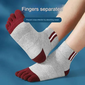 Mens Five-Toe Cotton 5 Pair Contrast Colours Socks