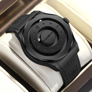 Mens Bold Stainless Steel Leather Quartz Watch
