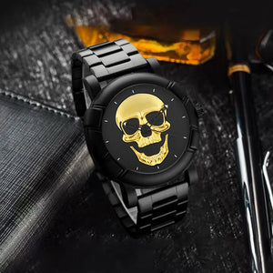 Stainless Steel Skull Watch and Bracelet Set