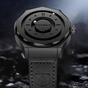 Mens Bold Stainless Steel Leather Quartz Watch