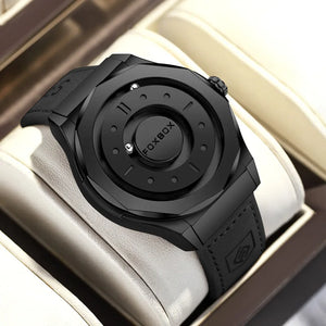 Mens Bold Stainless Steel Leather Quartz Watch
