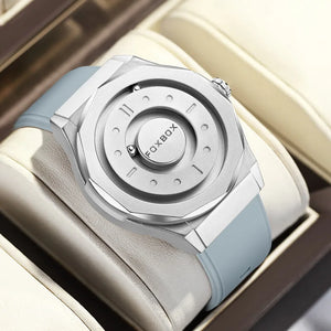 Mens Bold Stainless Steel Leather Quartz Watch