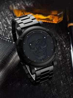 Stainless Steel Skull Watch and Bracelet Set