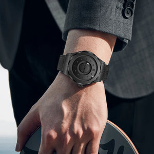 Mens Bold Stainless Steel Leather Quartz Watch