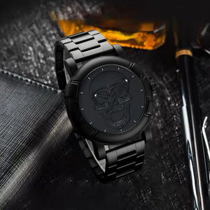 Stainless Steel Skull Watch and Bracelet Set