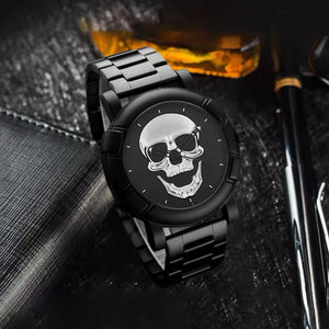 Stainless Steel Skull Watch and Bracelet Set