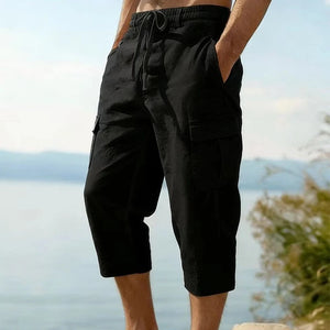 Mens Linen Knee Lenght Cargo Shorts