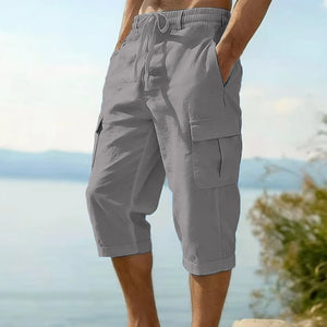 Mens Linen Knee Lenght Cargo Shorts