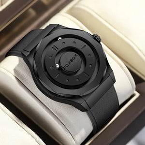 Mens Bold Stainless Steel Leather Quartz Watch