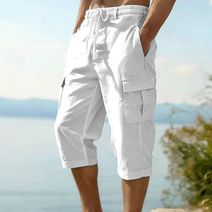 Mens Linen Knee Lenght Cargo Shorts