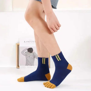 Mens Five-Toe Cotton 5 Pair Contrast Colours Socks