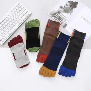 Mens Five-Toe Cotton 5 Pair Contrast Colours Socks