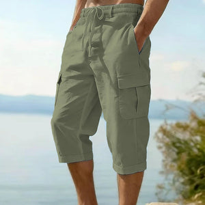 Mens Linen Knee Lenght Cargo Shorts