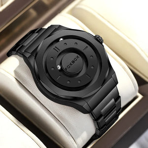 Mens Bold Stainless Steel Leather Quartz Watch