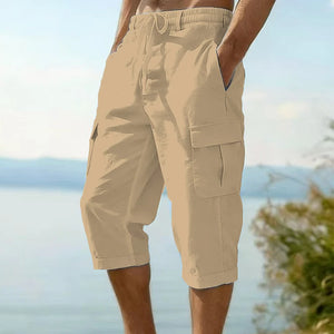 Mens Linen Knee Lenght Cargo Shorts