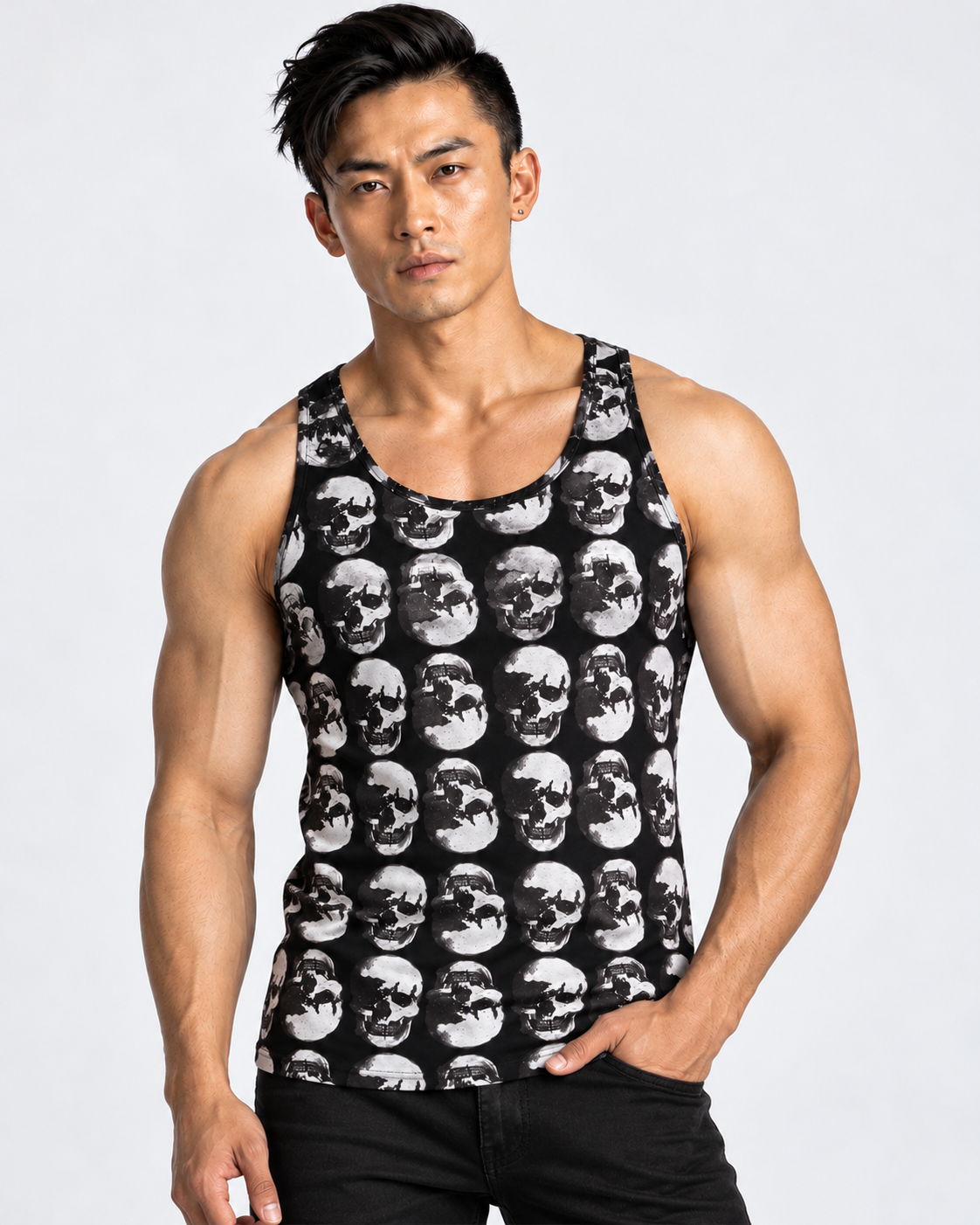 Vintage Treatment Polka Skulls Sublimation Black Vest by Robert Bowen