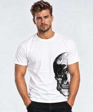 Vintage Treatment Underarm Skull White Sublimation T-Shirt by Robert Bowen
