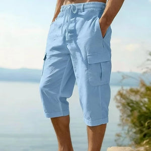 Mens Linen Knee Lenght Cargo Shorts