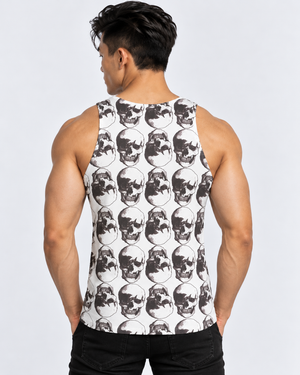 Vintage Treatment Polka Skulls White Tank by Robert Bowen