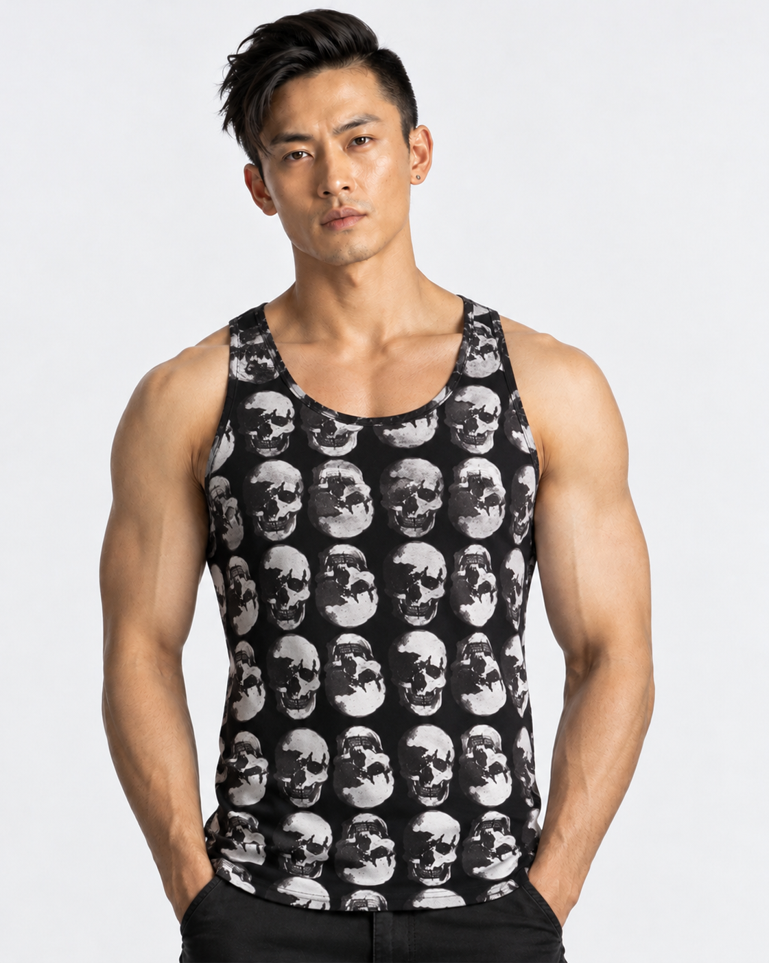 Vintage Treatment Polka Skulls Black Tank by Robert Bowen