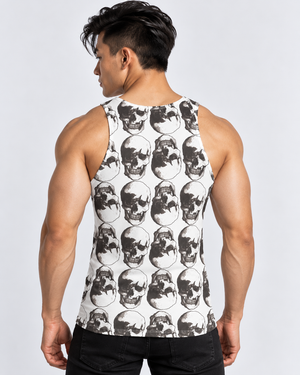 Vintage Treatment Polka Skulls White Tank by Robert Bowen