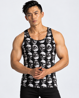 Vintage Treatment Polka Skulls Sublimation Black Vest by Robert Bowen