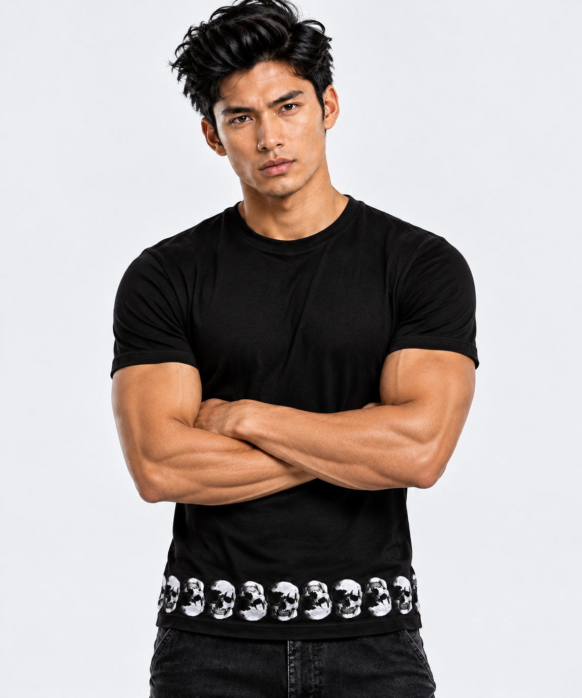 Vintage Treatment Polka Skulls Hem Black Sublimation T-Shirt by Robert Bowen