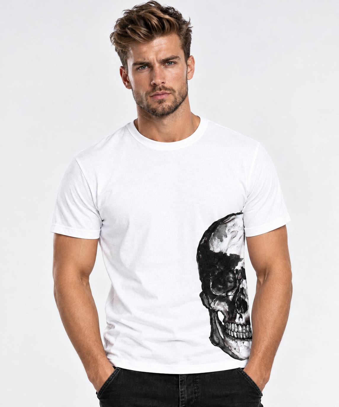 Skull Under Arm Sublimation White Tee